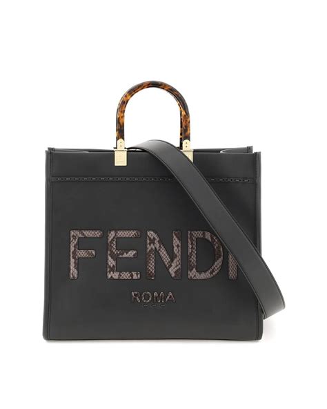 printed fendi black and tan stripe tote|Fendi sunshine medium black.